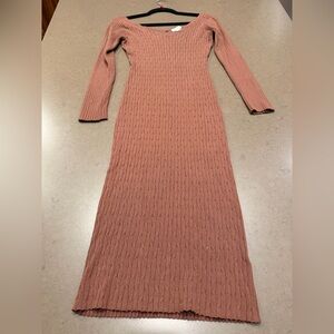 Better BE Saddle Brown Cable Ribbon Knit Jt Dress